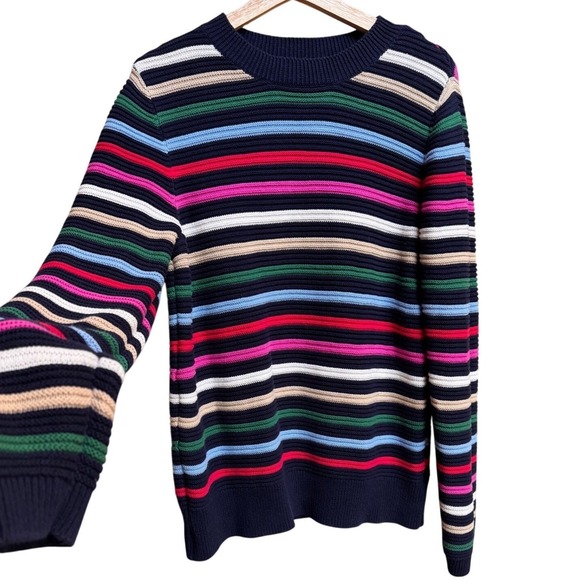 LOFT Womens Striped Chunky Knit Sweater Size L Colorful Pullover Cabin Layering - Picture 3 of 7